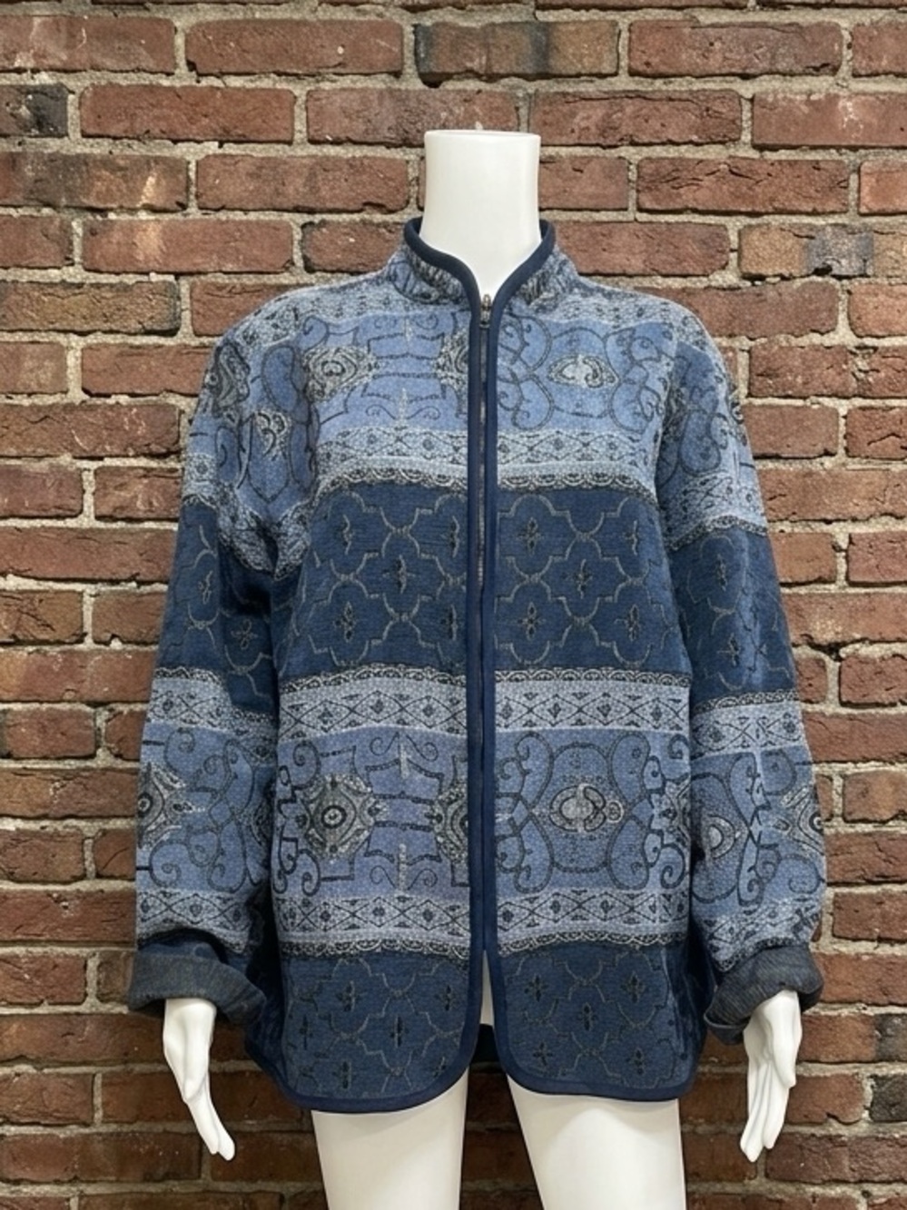 Tradition Country Collection Blue Woven Tapestry Jacquard Jacket Plus Size 22W